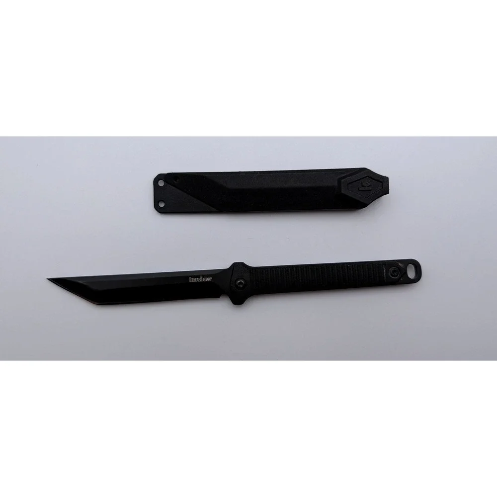 Kershaw Dune 4008 Fixed Blade Neck Knife Black Tanto 3Cr13 Steel Sheath 7.75in